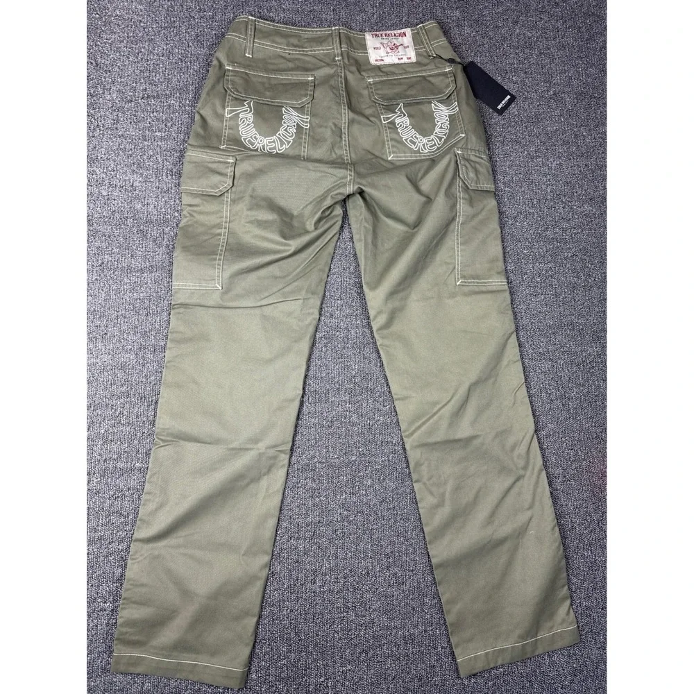 True Religion Kalamata Cargo SN Pant HS‎ Outline Olive Green White Stitch 28